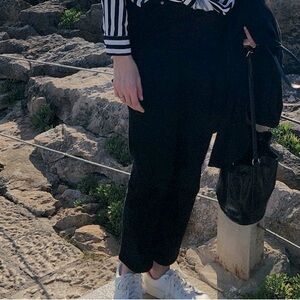 Black Jean five pocket wide leg cropped Pants